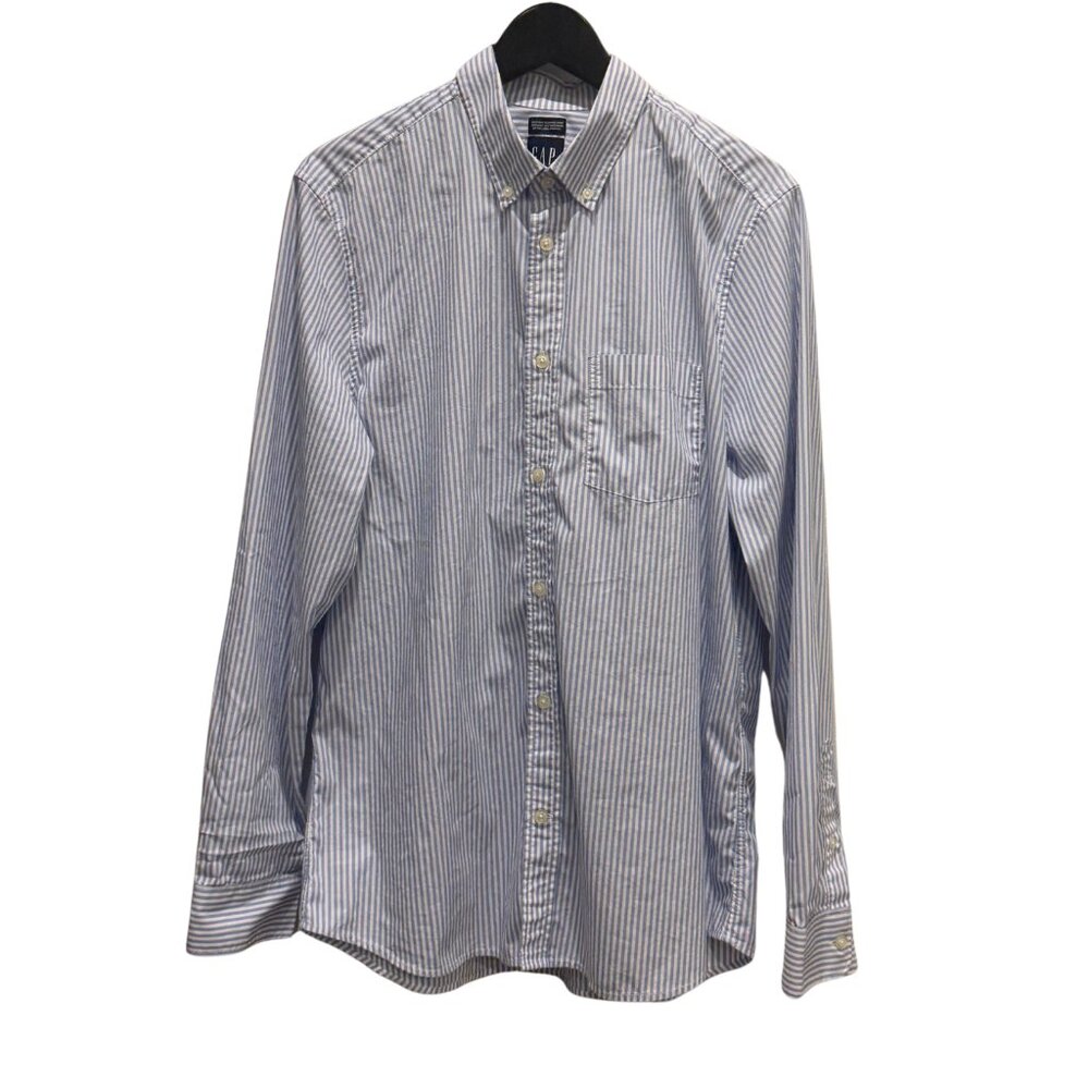 GAP Coolmax Ecomade Blue and White Stripe Collared Slim Fit Collared Shirt Large